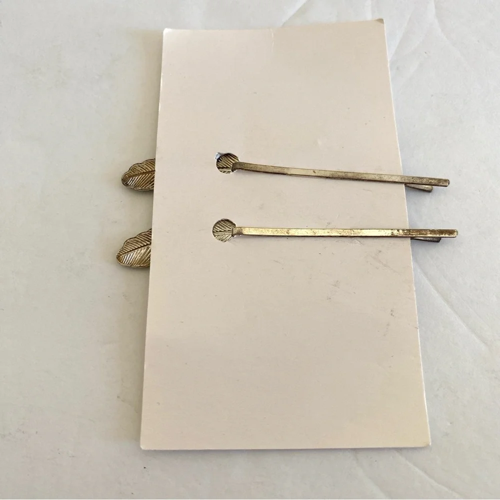 LITTLE WOODLANDER Silver Feather Hair Pins Bobby Pin 2 pc. Woodlands Nature